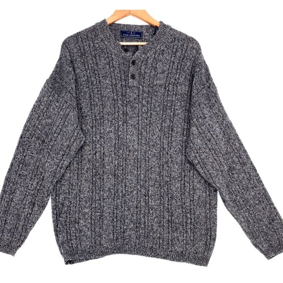 John Ashford Mens Henley Sweater Gray & Black XXL 100% Cotton Knit Old Money Cas - Picture 1 of 9